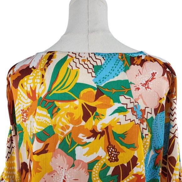 NEW Easel Small - Large Multi-Color Kaftan Style Maxi Dress Ruffle Sides Pockets - Picture 12 of 16